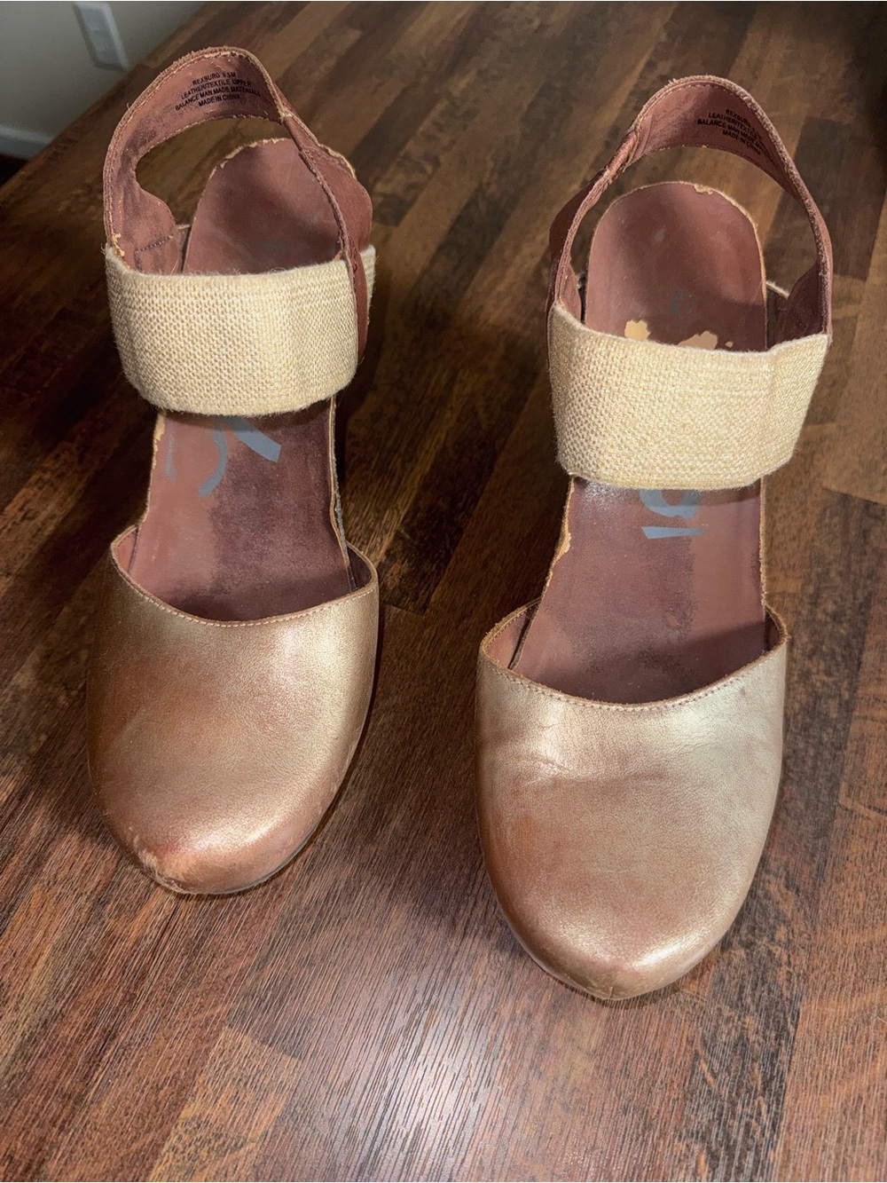 OTBT Metallic Bronze Closed-Toe Wedge with Canvas Ankle Strap